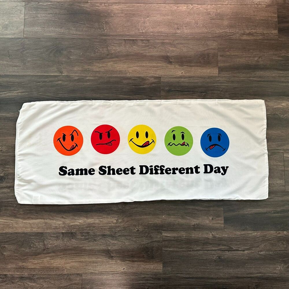 Joe Boxer "Same Sheet Different Day" Graphic Smiley Body Pillow Case Cover 48"